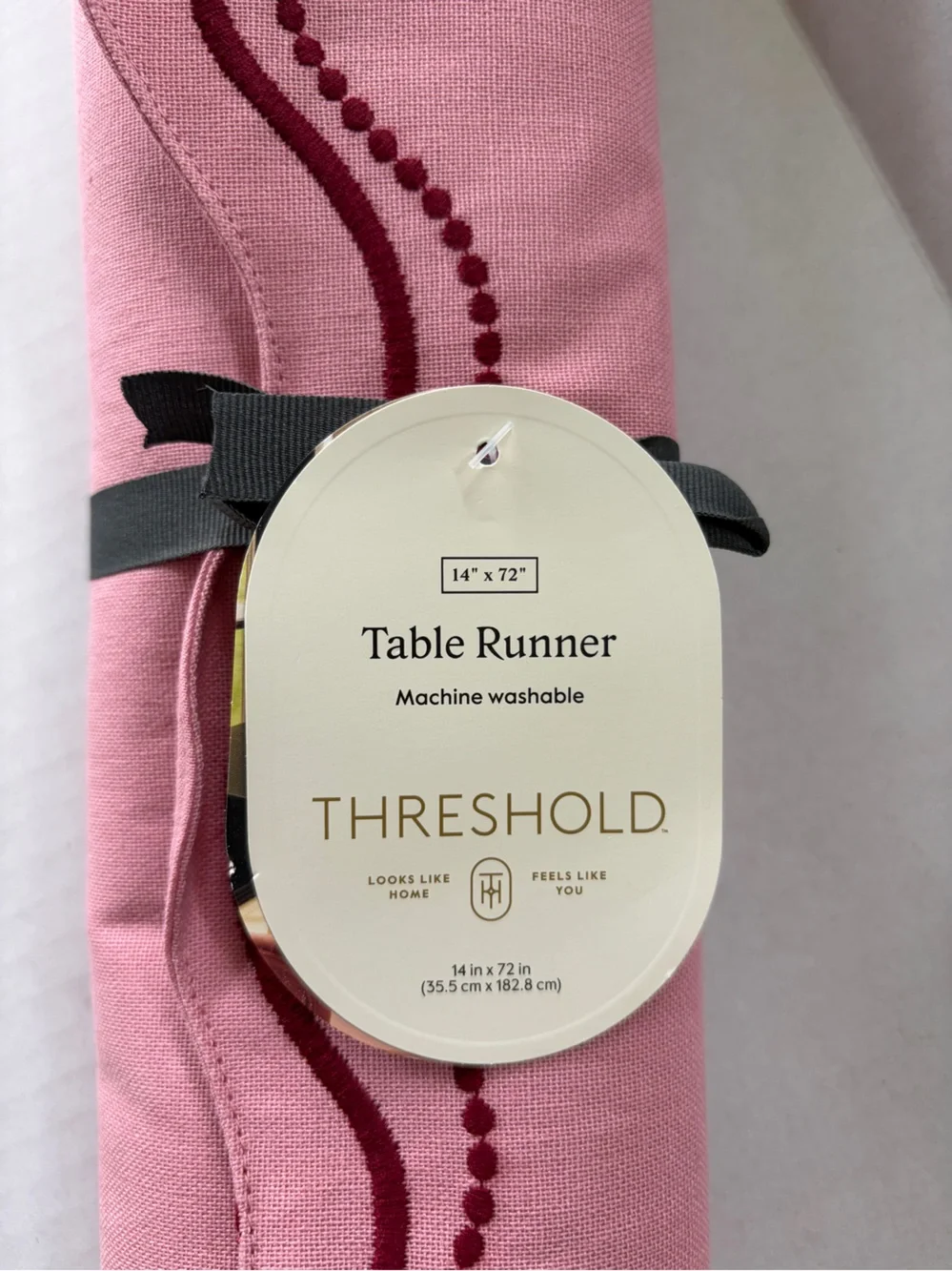 Threshold Pink Table Runner 14” x 72” | Decorative Cotton Dining Table Accent